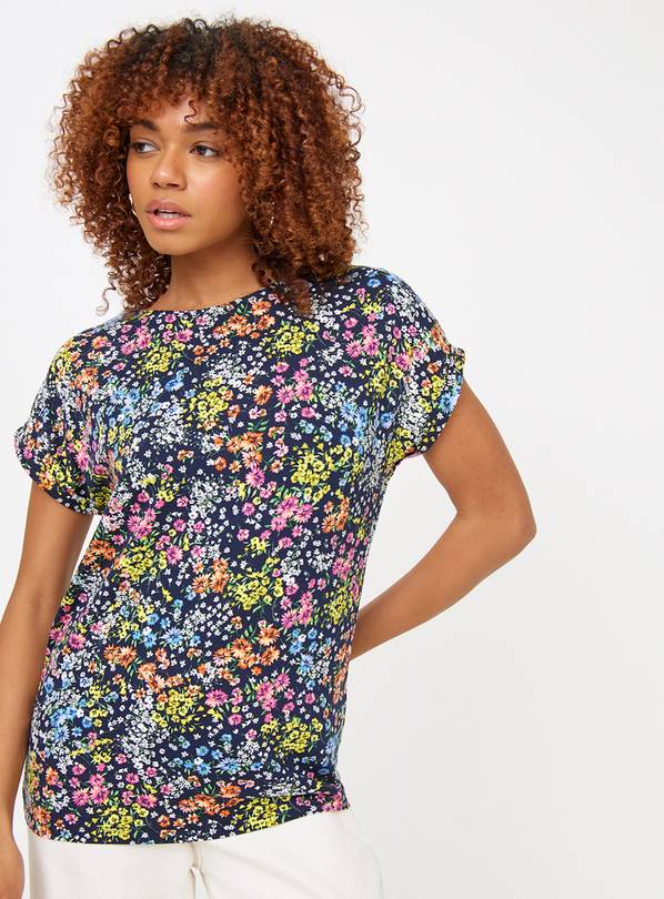 Navy Floral Print T-Shirt 12